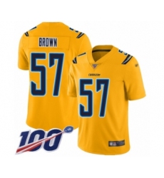 Men's Los Angeles Chargers #57 Jatavis Brown Limited Gold Inverted Legend 100th Season Football Jersey