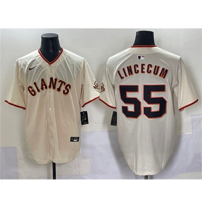 Men's San Francisco Giants #55 Tim Lincecum Cream 2024 Home Limited Stitched Baseball Jersey
