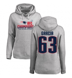 Women's Nike New England Patriots #63 Antonio Garcia Heather Gray 2017 AFC Champions Pullover Hoodie