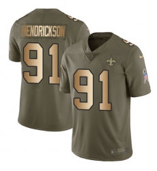 Men's Nike New Orleans Saints #91 Trey Hendrickson Limited Olive/Gold 2017 Salute to Service NFL Jersey