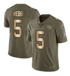 Men's Nike New York Giants #5 Davis Webb Limited Olive/Gold 2017 Salute to Service NFL Jersey