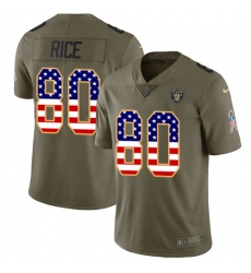 Youth Nike Oakland Raiders #80 Jerry Rice Limited Olive/USA Flag 2017 Salute to Service NFL Jersey