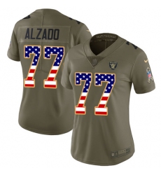 Women's Nike Oakland Raiders #77 Lyle Alzado Limited Olive/USA Flag 2017 Salute to Service NFL Jersey