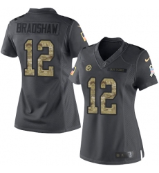 Women's Nike Pittsburgh Steelers #12 Terry Bradshaw Limited Black 2016 Salute to Service NFL Jersey