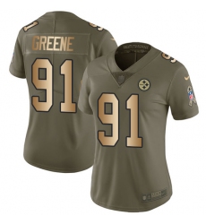 Women's Nike Pittsburgh Steelers #91 Kevin Greene Limited Olive/Gold 2017 Salute to Service NFL Jersey