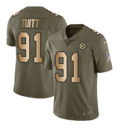 Youth Nike Pittsburgh Steelers #91 Stephon Tuitt Limited Olive/Gold 2017 Salute to Service NFL Jersey