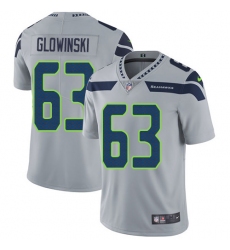 Men's Nike Seattle Seahawks #63 Mark Glowinski Grey Alternate Vapor Untouchable Limited Player NFL Jersey