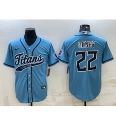 Men's Tennessee Titans #22 Derrick Henry Blue With Patch Cool Base Stitched Baseball Jersey