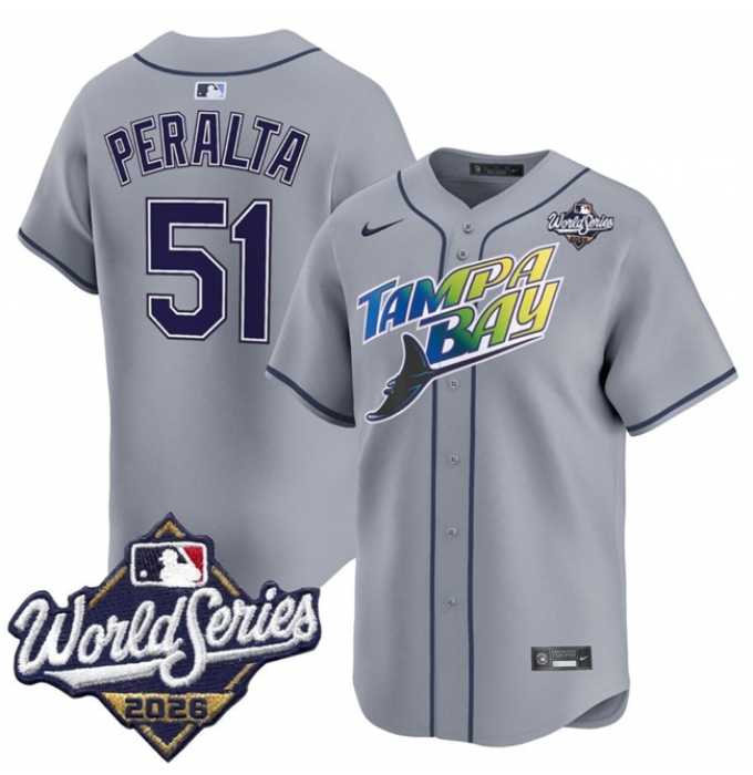 Men's Tampa Bay Rays #51 Freddy Peralta Grey 2026 World Series Limited Stitched Baseball Jersey