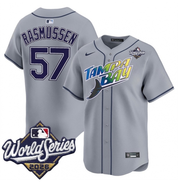 Men's Tampa Bay Rays #57 Drew Rasmussen Grey 2026 World Series Limited Stitched Baseball Jersey