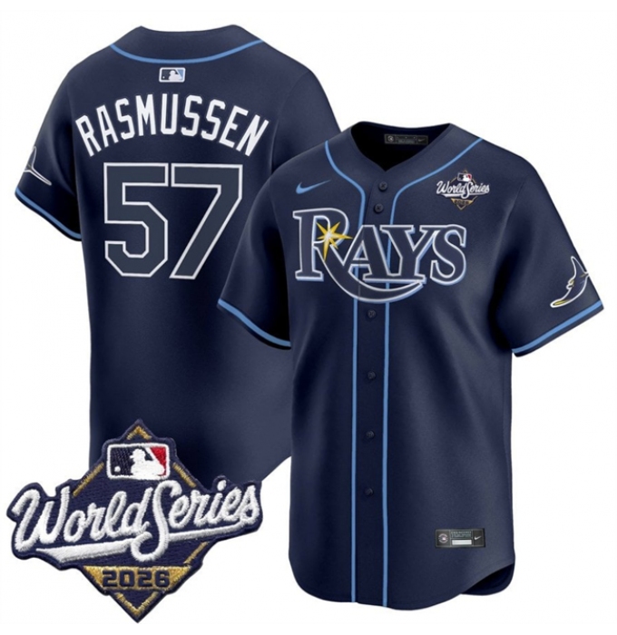 Men's Tampa Bay Rays #57 Drew Rasmussen Navy 2026 World Series Limited Stitched Baseball Jersey