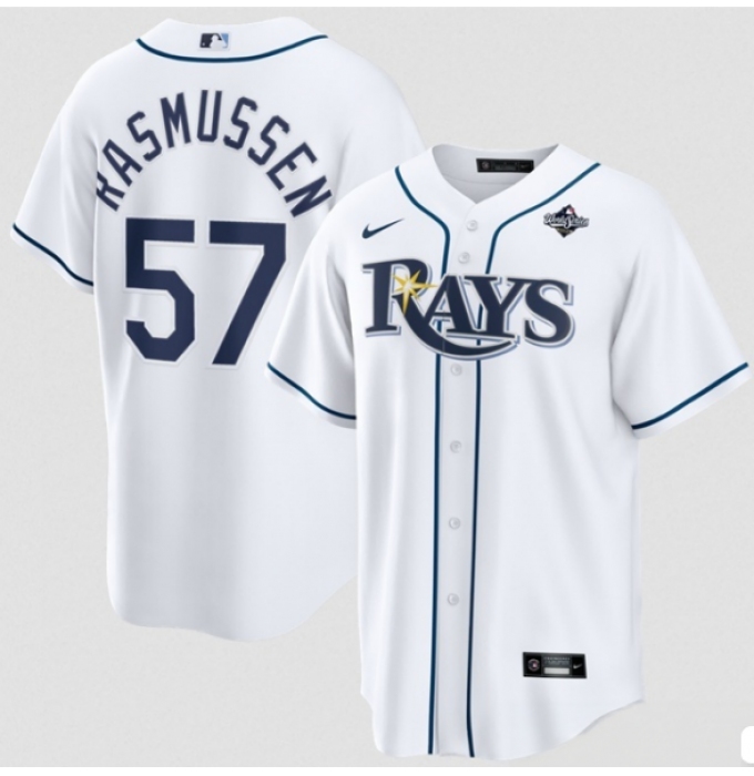 Men's Tampa Bay Rays #57 Drew Rasmussen White 2026 World Series Home Cool Base Stitched Baseball Jersey
