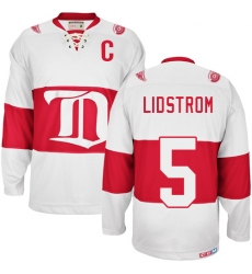 Men's CCM Detroit Red Wings #5 Nicklas Lidstrom Authentic White Winter Classic Throwback NHL Jersey