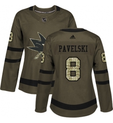 Women's Adidas San Jose Sharks #8 Joe Pavelski Authentic Green Salute to Service NHL Jersey