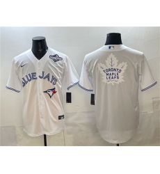 Men's Toronto Blue Jays & Leafs White 2025 World Series With White Leafs Logo Cool Base Stitched Baseball Jersey