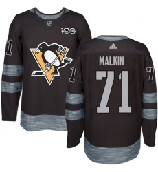 Men's Adidas Pittsburgh Penguins #71 Evgeni Malkin Authentic Black 1917-2017 100th Anniversary NHL Jersey