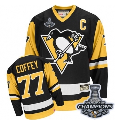 Men's CCM Pittsburgh Penguins #77 Paul Coffey Authentic Black Throwback 2017 Stanley Cup Champions NHL Jersey