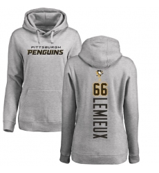 NHL Women's Adidas Pittsburgh Penguins #66 Mario Lemieux Ash Backer Pullover Hoodie