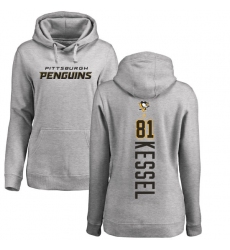NHL Women's Adidas Pittsburgh Penguins #81 Phil Kessel Ash Backer Pullover Hoodie