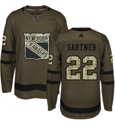 Youth Adidas New York Rangers #22 Mike Gartner Authentic Green Salute to Service NHL Jersey