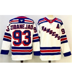 Men's New York Rangers #93 Mika Zibanejad White With A 2024-25 Away Stitched Jersey