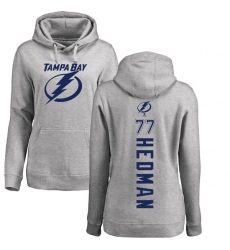 NHL Women's Adidas Tampa Bay Lightning #77 Victor Hedman Ash Backer Pullover Hoodie