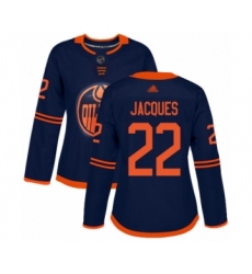 Women's Edmonton Oilers #22 Jean-Francois Jacques Authentic Navy Blue Alternate Hockey Jersey