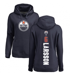 NHL Women's Adidas Edmonton Oilers #6 Adam Larsson Navy Blue Backer Pullover Hoodie
