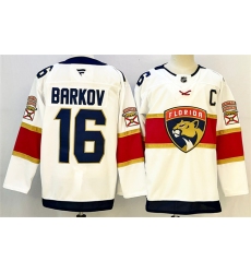 Men's Florida Panthers #16 Aleksander Barkov White 2024-25 Home With C Stitched Hockey Jersey