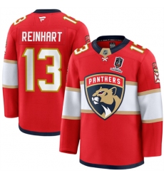 Men's Florida Panthers #13 Sam Reinhart Red Home 2025 Stanley Cup Champions Stitched Hockey Jersey