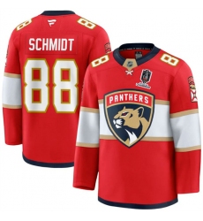 Men's Florida Panthers #88 Nate Schmidt Red Home 2025 Stanley Cup Champions Stitched Jersey
