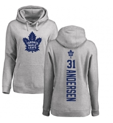 NHL Women's Adidas Toronto Maple Leafs #31 Frederik Andersen Ash Backer Pullover Hoodie