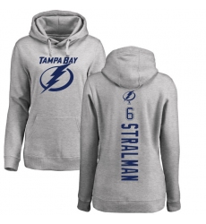NHL Women's Adidas Tampa Bay Lightning #6 Anton Stralman Ash Backer Pullover Hoodie