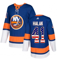 Men's Adidas New York Islanders #41 Jaroslav Halak Authentic Royal Blue USA Flag Fashion NHL Jersey