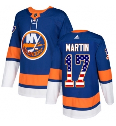 Youth Adidas New York Islanders #17 Matt Martin Authentic Royal Blue USA Flag Fashion NHL Jersey