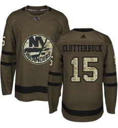 Men's Adidas New York Islanders #15 Cal Clutterbuck Authentic Green Salute to Service NHL Jersey
