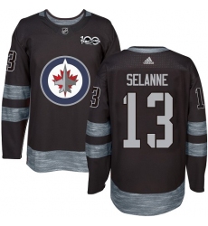 Men's Adidas Winnipeg Jets #13 Teemu Selanne Premier Black 1917-2017 100th Anniversary NHL Jersey