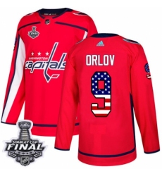 Men's Adidas Washington Capitals #9 Dmitry Orlov Authentic Red USA Flag Fashion 2018 Stanley Cup Final NHL Jersey