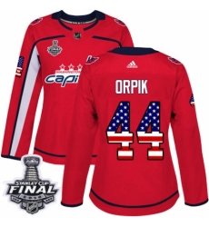 Women's Adidas Washington Capitals #44 Brooks Orpik Authentic Red USA Flag Fashion 2018 Stanley Cup Final NHL Jersey