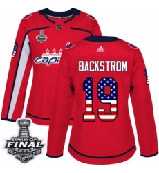 Women's Adidas Washington Capitals #19 Nicklas Backstrom Authentic Red USA Flag Fashion 2018 Stanley Cup Final NHL Jersey