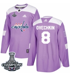 Men's Adidas Washington Capitals #8 Alex Ovechkin Authentic Purple Fights Cancer Practice 2018 Stanley Cup Final Champions NHL Jersey