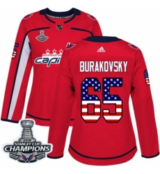 Women's Adidas Washington Capitals #65 Andre Burakovsky Authentic Red USA Flag Fashion 2018 Stanley Cup Final Champions NHL Jersey