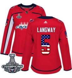 Women's Adidas Washington Capitals #5 Rod Langway Authentic Red USA Flag Fashion 2018 Stanley Cup Final Champions NHL Jersey