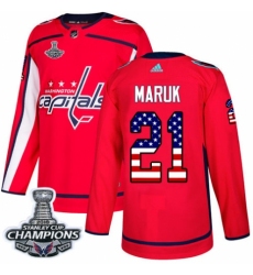Youth Adidas Washington Capitals #21 Dennis Maruk Authentic Red USA Flag Fashion 2018 Stanley Cup Final Champions NHL Jersey