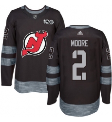 Men's Adidas New Jersey Devils #2 John Moore Authentic Black 1917-2017 100th Anniversary NHL Jersey
