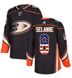 Men's Adidas Anaheim Ducks #8 Teemu Selanne Authentic Black USA Flag Fashion NHL Jersey