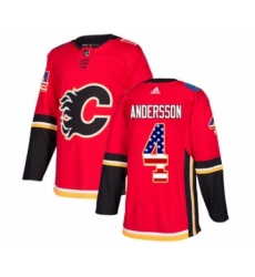 Men's Adidas Calgary Flames #4 Rasmus Andersson Authentic Red USA Flag Fashion NHL Jersey
