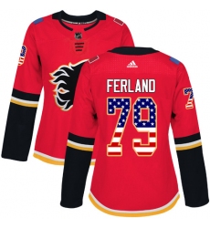 Women's Adidas Calgary Flames #79 Michael Ferland Authentic Red USA Flag Fashion NHL Jersey