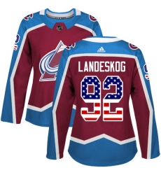 Women's Adidas Colorado Avalanche #92 Gabriel Landeskog Authentic Burgundy Red USA Flag Fashion NHL Jersey