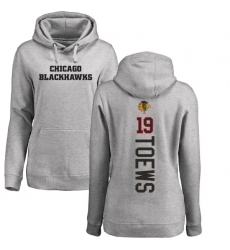 NHL Women's Adidas Chicago Blackhawks #19 Jonathan Toews Ash Backer Pullover Hoodie